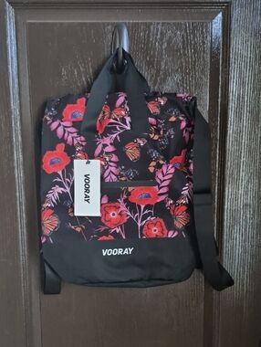 VOORAY Floral Black & Pink Backpack with Butterfly Accents